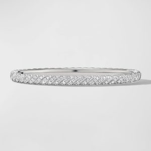Sculpted Cable Bracelet with Diamonds in 18K White Gold, 4.5mm, Size L- sku221400123