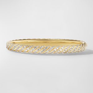 Sculpted Cable Bracelet with Diamonds in 18K Gold, 6mm, Size L- sku221400125