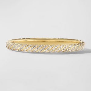 Sculpted Cable Bracelet with Diamonds in 18K Gold, 6mm, Size S- sku221390155