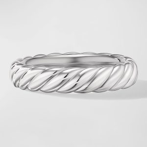 Sculpted Cable Band Ring in 18K White Gold, 4.5mm, Size 8- sku221390157