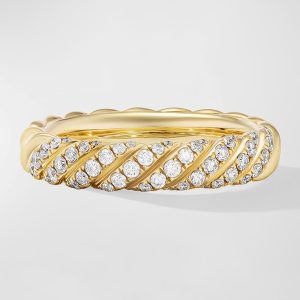 Sculpted Cable Band Ring with Diamonds in 18K Gold, 4.5mm, Size 6- sku221390159