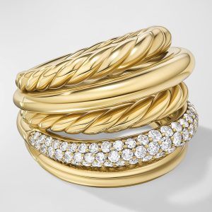 DY Mercer Ring with Diamonds in 18K Gold, 21mm, Size 7- sku222090045