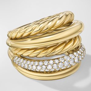 DY Mercer Ring with Diamonds in 18K Gold, 21mm, Size 9- sku222080119