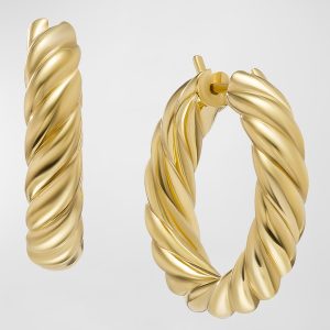 Sculpted Cable Hoop Earrings in 18K Gold, 5.5mm, 1"L- sku221910078