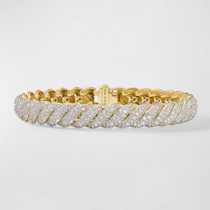 Sculpted Cable Bracelet with Diamonds in 18K Gold, 8.5mm, Size M- sku222080121