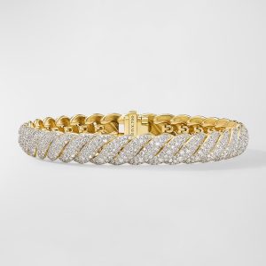 Sculpted Cable Bracelet with Diamonds in 18K Gold, 8.5mm, Size L- sku222080122