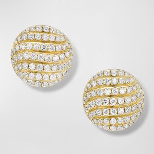 Sculpted Cable Stud Earrings with Diamonds in 18K Gold, 14mm- sku222924014