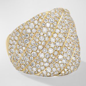 Sculpted Cable Ring with Diamonds in 18K Gold, 20mm, Size 6- sku222080124