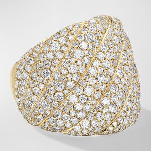 Sculpted Cable Ring with Diamonds in 18K Gold, 20mm, Size 8- sku222929157