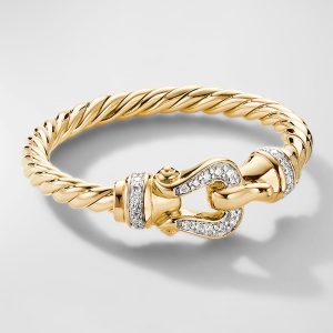Petite Buckle Ring with Diamonds in 18K Gold, 2mm, Size 10- sku223050607
