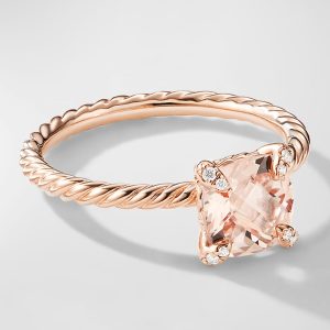 Chatelaine Ring with Morganite and Diamonds in 18K Rose Gold, 7mm, Size 9- sku223051153