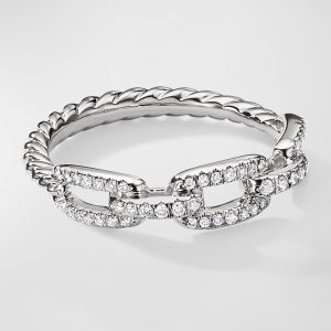 Stax Chain Link Ring with Diamonds in 18K White Gold, 4.5mm, Size 9.5- sku223050421