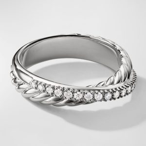 Crossover Band Ring with Diamonds in Silver, 5.3mm, Size 9.5- sku223050455