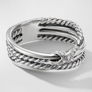 X Crossover Band Ring with Diamonds in Silver, 6mm, Size 10- sku223040097