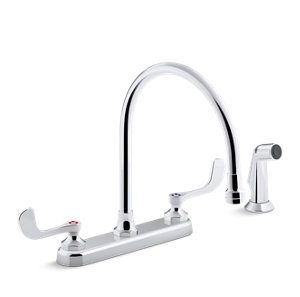 Triton® Bowe® 1.5 gpm kitchen sink faucet with 9-5/16" gooseneck spout, matching finish sidespray, aerated flow and wristblade handles - K-810T71-5AHA-CP