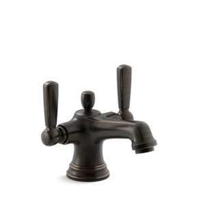 Bancroft® Monoblock single-hole bathroom sink faucet with escutcheon and metal lever handles - K-10579-4-2BZ