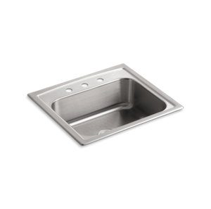 Toccata® 25" x 22" x 7-11/16" top-mount single-bowl kitchen sink with 3 faucet holes - K-3348-3-NA