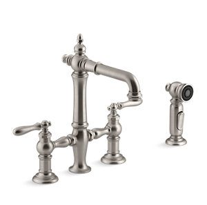 Artifacts® Two-hole bridge bar sink faucet with sidesprayer - K-76520-4-VS