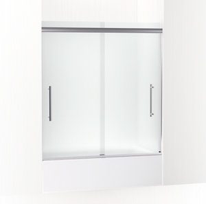Pleat® Frameless sliding bath door, 63-9/16" H x 54-5/8 - 59-5/8" W, with 5/16" thick Frosted glass - K-707602-8D3-SHP
