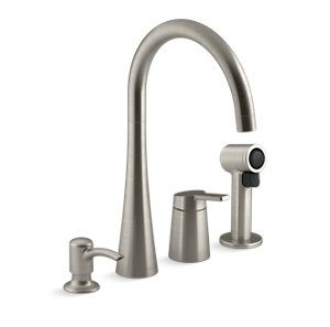 Koi® Kitchen faucet with single handle, sidespray and soap/lotion dispenser - K-R23009-SD-VS