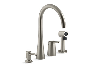Koi® Kitchen faucet with single handle, sidespray and soap/lotion dispenser - K-R23009-SD-VS