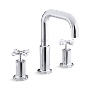 Purist® Deck-mount bath faucet trim for high-flow valve with cross handles, valve not included - K-T14428-3-CP