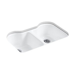 Hartland® 33" x 22" x 9-5/8" undermount double-equal kitchen sink with 5 faucet holes - K-5818-5U-0
