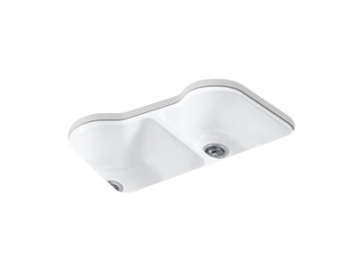 Hartland® 33" x 22" x 9-5/8" undermount double-equal kitchen sink with 5 faucet holes - K-5818-5U-0