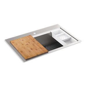 Task 33" top-/undermount single-bowl workstation kitchen sink - K-80084-1PC-NA