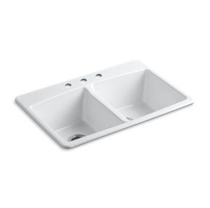 Brookfield 33" x 22" x 9-5/8" top-mount double-equal kitchen sink - K-5846-3-0