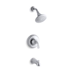 Forté® Sculpted Rite-Temp® bath and shower trim with slip-fit spout and 2.5 gpm showerhead - K-TS10275-4-CP