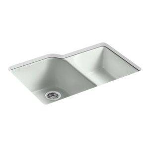 Executive Chef 33" x 22" x 10-5/8" undermount large/medium, high/low double-bowl kitchen sink with 4 oversize faucet holes - K-5931-4U-FF