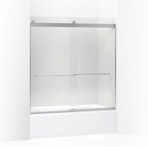 Levity® Sliding bath door, 62" H x 56-5/8 - 59-5/8" W, with 1/4" thick Crystal Clear glass - K-706004-L-SH