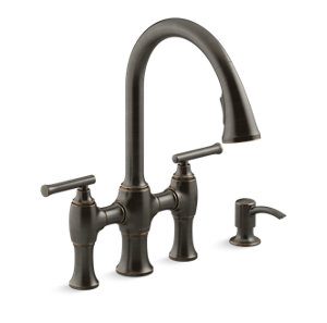Oresund® Pull-down bridge kitchen sink faucet with soap/lotion dispenser - K-R28705-SD-2BZ