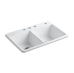 Brookfield 33" x 22" x 9-5/8" top-mount double-equal kitchen sink - K-5846-4-0