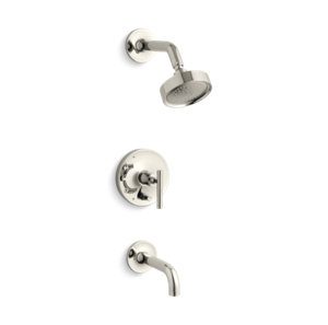 Purist® Rite-Temp® pressure-balancing bath and shower trim set with push-button diverter, 7-3/4" spout and lever handle, valve not included - K-T14421-4-SN