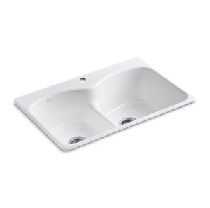 Langlade® 33" x 22" x 9-5/8" top-mount Smart Divide® double-equal kitchen sink with single faucet hole - K-6626-1-0