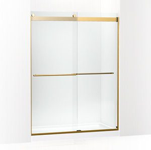 Levity® Plus Frameless sliding shower door, 77-9/16" H x 56-5/8 - 59-5/8" W, with 5/16"-thick Crystal Clear glass - K-702424-L-2MB