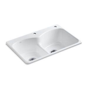Langlade® 33" x 22" x 9-5/8" top-mount Smart Divide® double-equal kitchen sink with one faucet hole and one accessory hole - K-6626-2-0