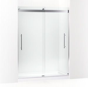 Levity® Plus Frameless sliding shower door, 77-9/16" H x 56-5/8 - 59-5/8" W, with 5/16"-thick Crystal Clear glass - K-702423-L-SHP