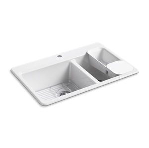 Riverby® 33" top-mount double-bowl workstation kitchen sink - K-8669-1A2-0