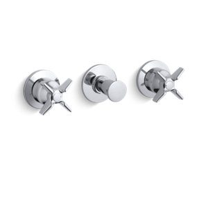 Triton® Wall-mount valve trim with push button diverter and cross handles, requires valve - K-T7751-3-CP
