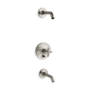 Purist® Rite-Temp® bath and shower trim set with push-button diverter and cross handle, less showerhead - K-T14420-3L-BN