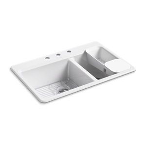 Riverby® 33" top-mount double-bowl workstation kitchen sink - K-8669-3A2-0
