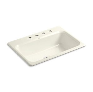 Bakersfield 31" x 22" x 8-5/8" top-mount single-bowl kitchen sink with 4 faucet holes - K-5832-4-96