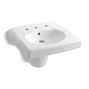 Brenham Wall-mount or concealed carrier arm mount commercial bathroom sink with widespread faucet holes and shroud - K-1999-8-0