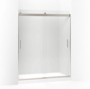 Levity® Sliding shower door, 74" H x 56-5/8 - 59-5/8" W, with 1/4" thick Frosted glass and blade handles - K-706009-D3-MX