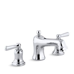 Bancroft® Bath faucet trim for deck-mount high-flow valve with non-diverter spout and metal lever handles, valve not included - K-T10585-4-CP