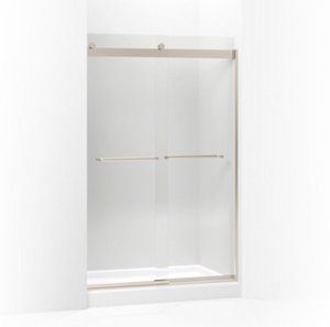 Levity® Sliding shower door, 74" H x 44-5/8 - 47-5/8" W, with 1/4" thick Crystal Clear glass - K-706014-L-ABV