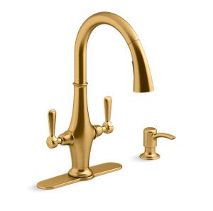 Pannier Two-handle pull-down kitchen sink faucet with soap/lotion dispenser - K-R29473-SD-2MB